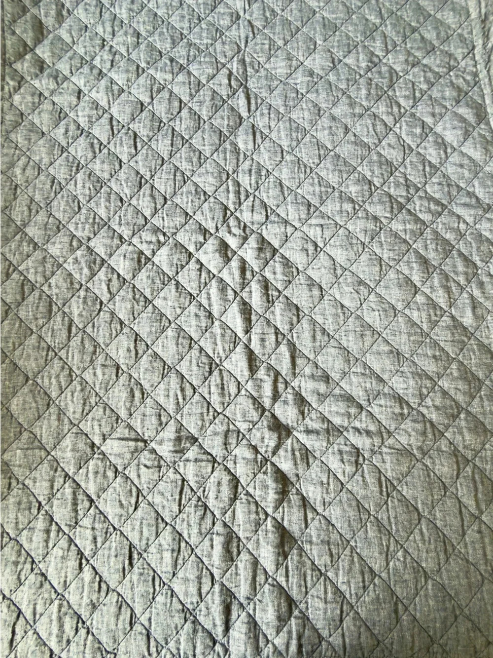 Pottery Barn Kids Belgian Flax Linen Diamond Toddler Quilt 38by50 Blue Gray
